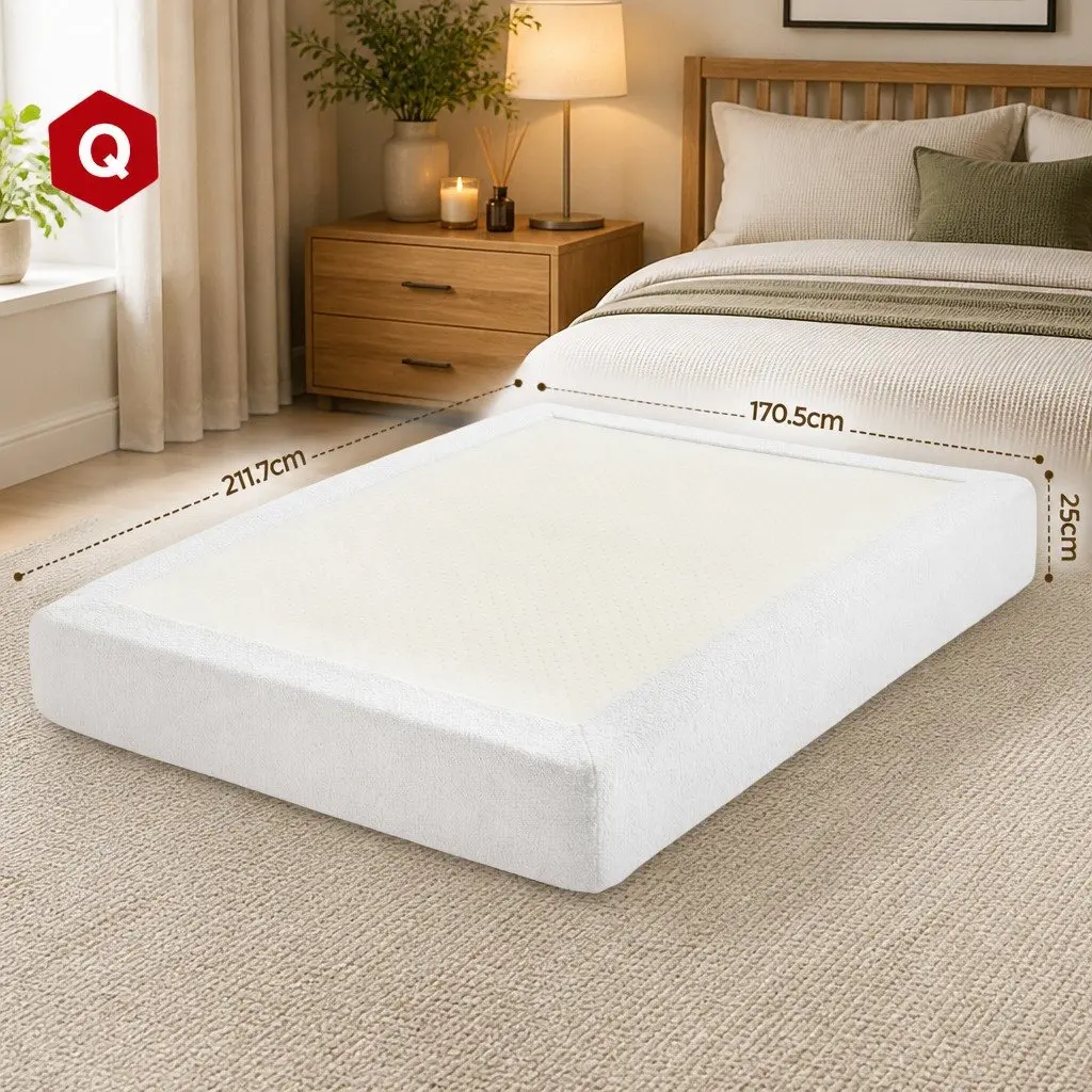 Queen Size Compression Bed Frame in White Boucle