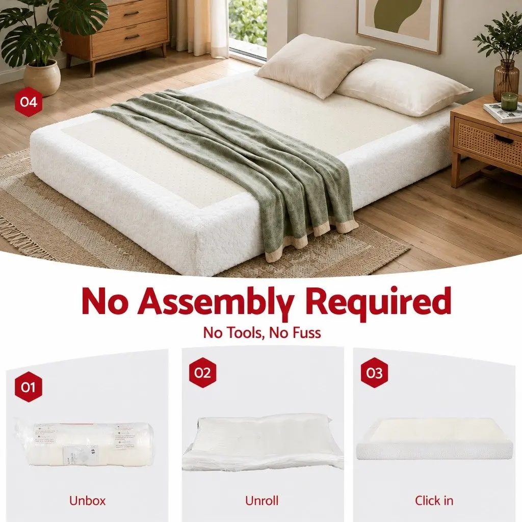 Queen Size Compression Bed Frame in White Boucle