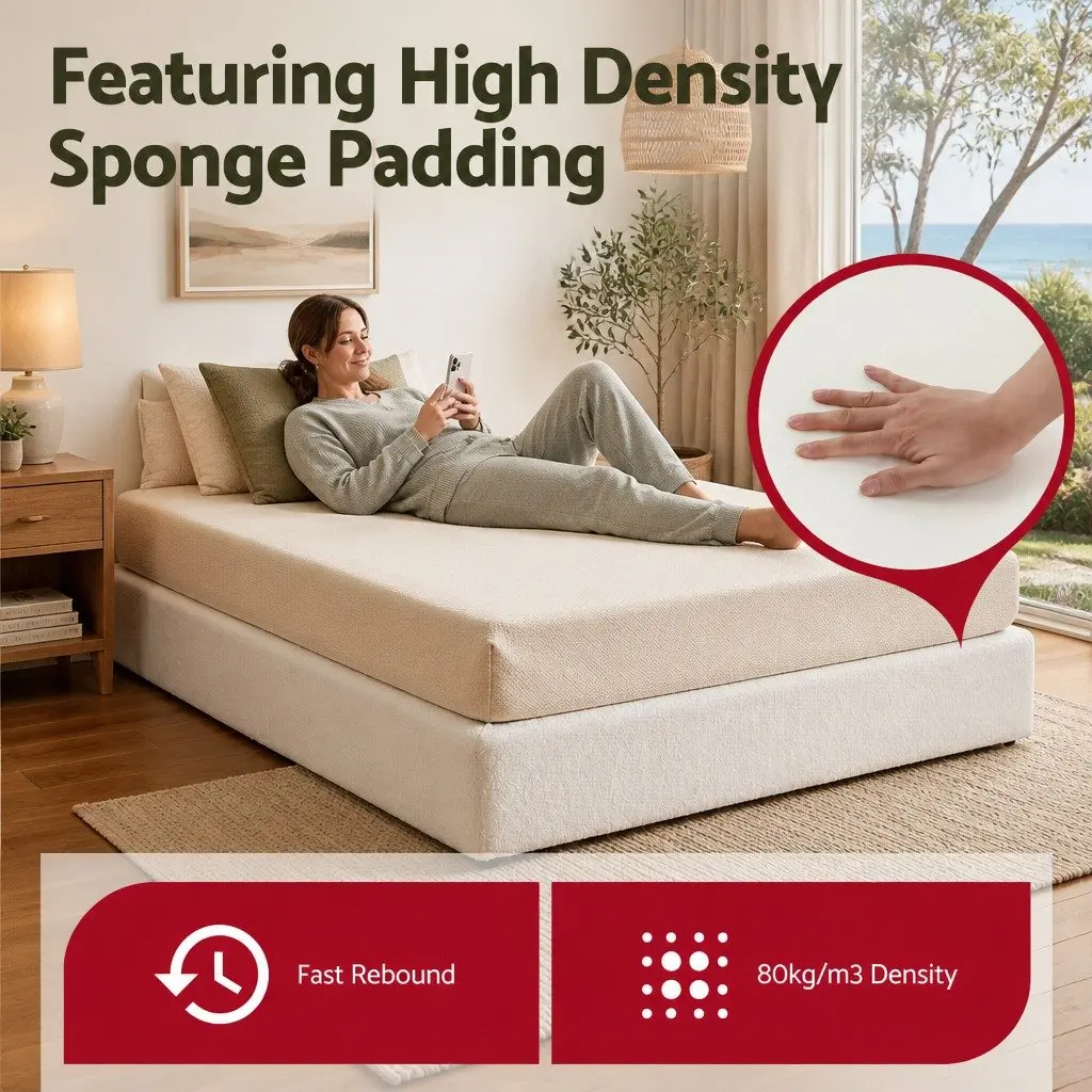 Queen Size Compression Bed Frame in White Boucle