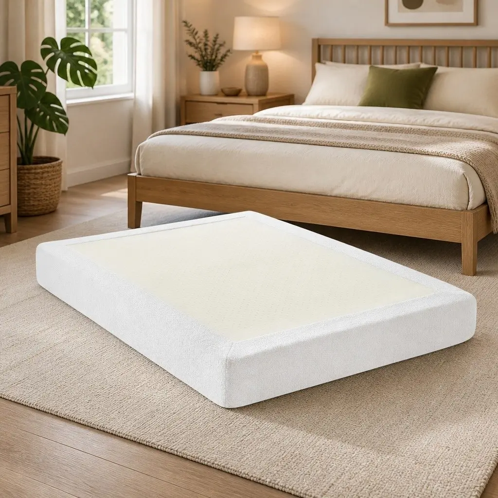 Queen Size Compression Bed Frame in White Boucle