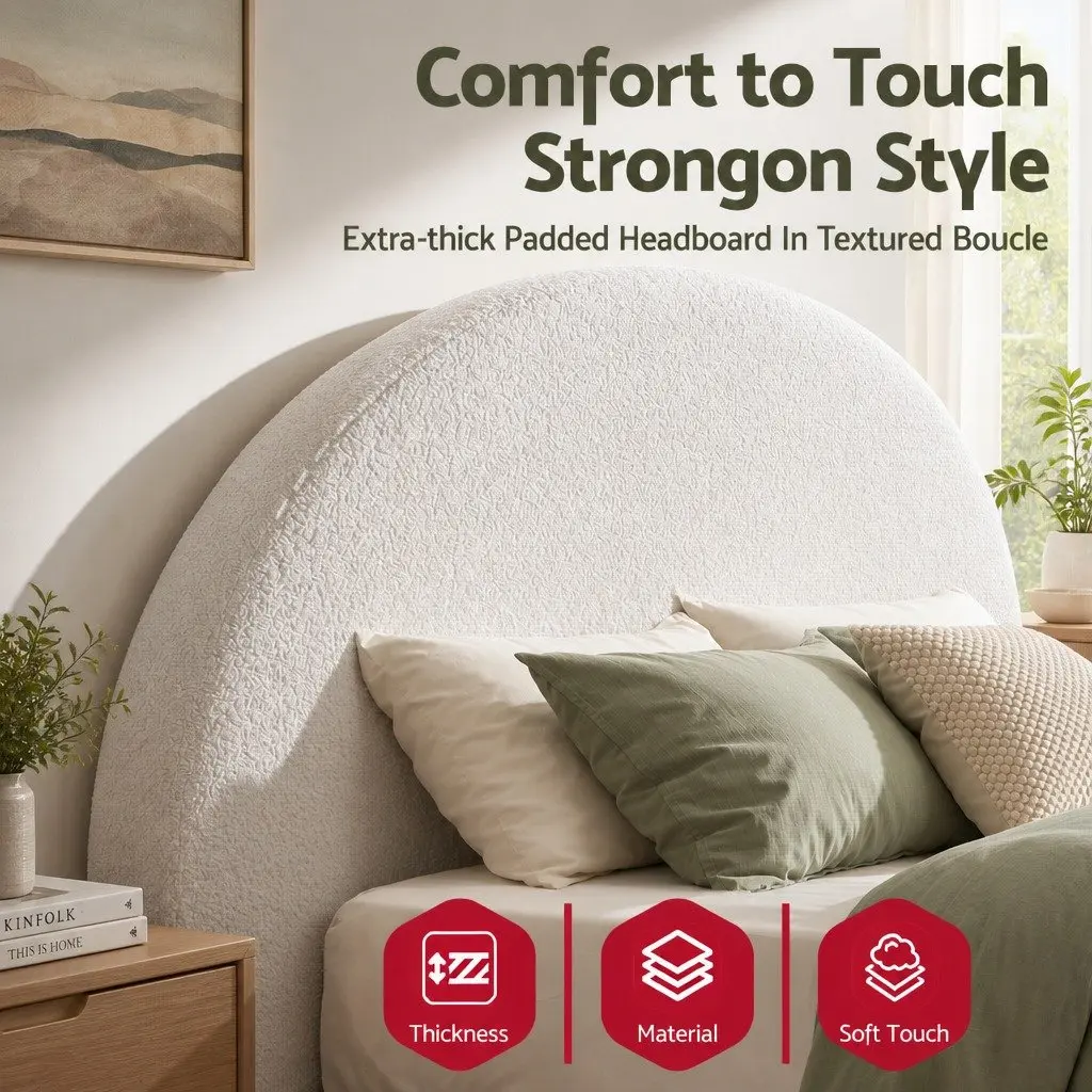 Double Foam Headboard Semi-Round 154cm Wide Boucle Fabric