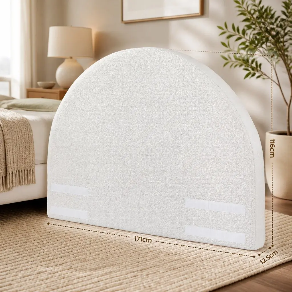 Queen Size Headboard Boucle Fabric Semi-Round 171cm White