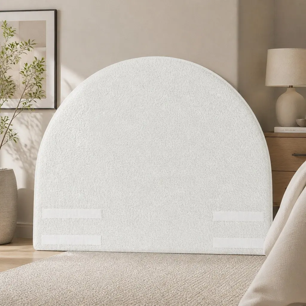 Queen Size Headboard Boucle Fabric Semi-Round 171cm White