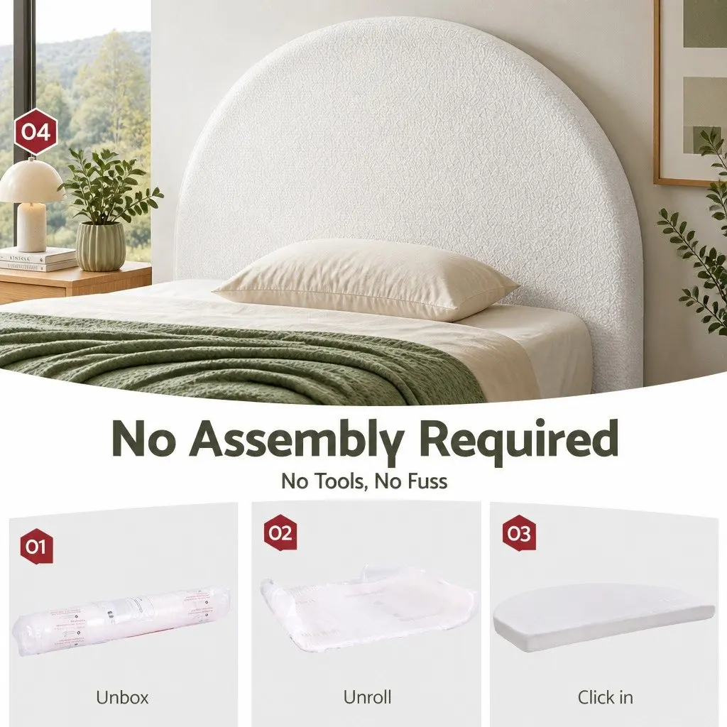 Queen Size Headboard Boucle Fabric Semi-Round 171cm White
