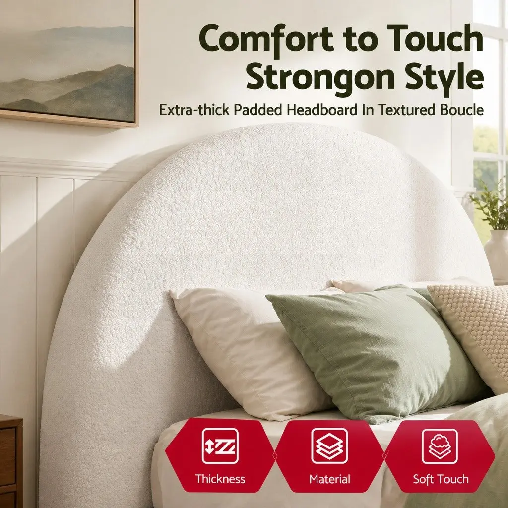 Queen Size Headboard Boucle Fabric Semi-Round 171cm White