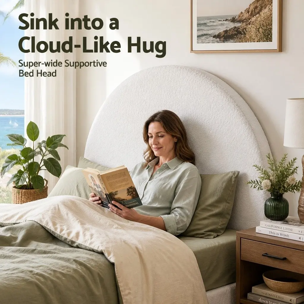 Queen Size Headboard Boucle Fabric Semi-Round 171cm White