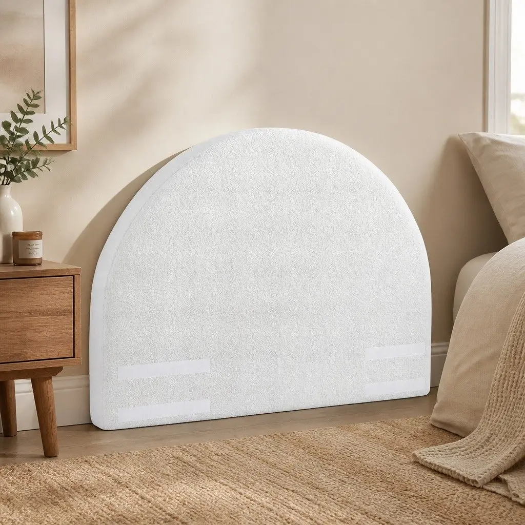 Queen Size Headboard Boucle Fabric Semi-Round 171cm White
