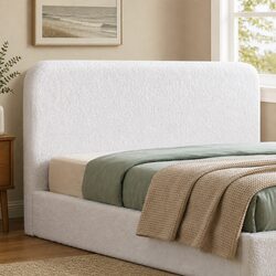 Double Headboard Bed Frame with Washable Boucle Fabric