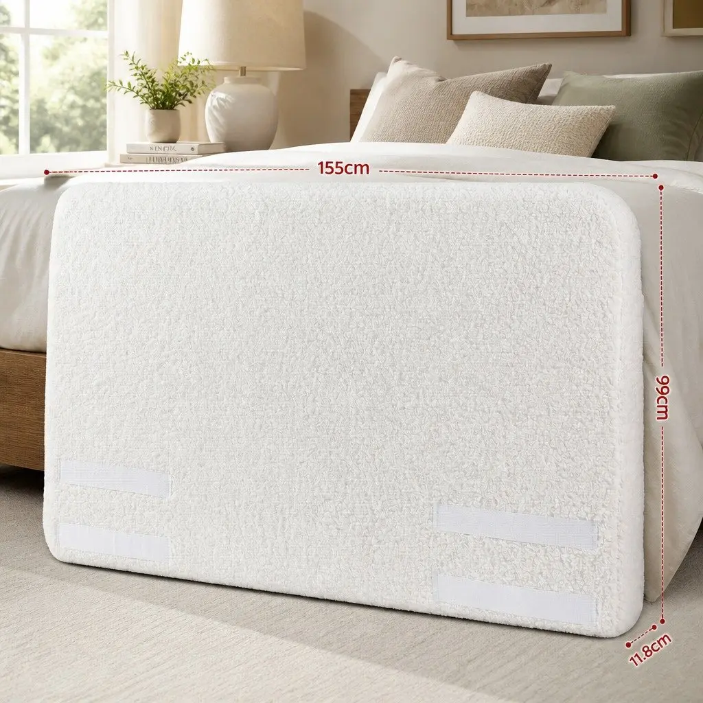 Double Headboard Bed Frame Boucle Fabric 155W x 99H x 11.8T cm Removable Washable Cover