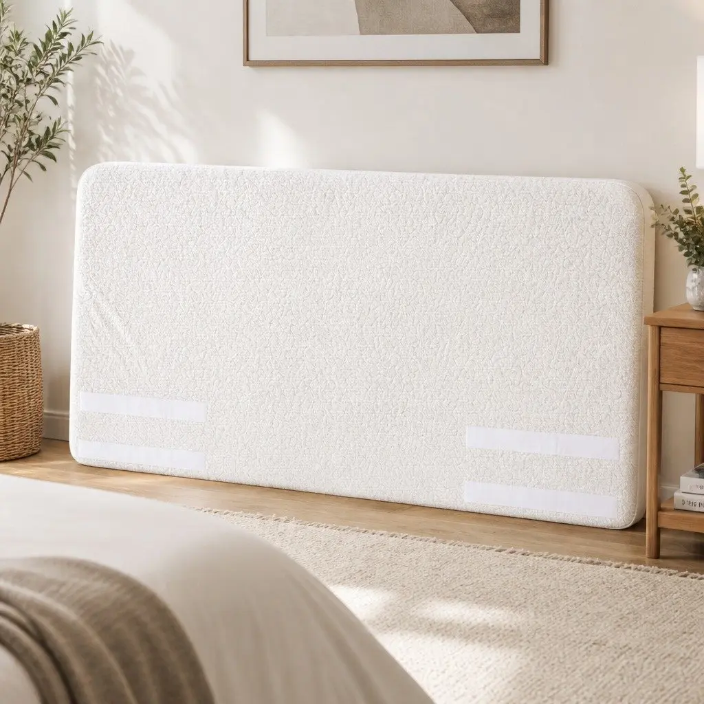 Double Headboard Bed Frame Boucle Fabric 155W x 99H x 11.8T cm Removable Washable Cover