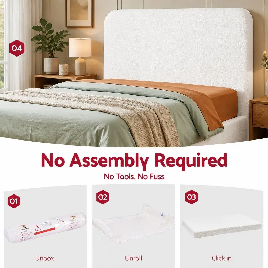 Double Headboard Bed Frame Boucle Fabric 155W x 99H x 11.8T cm Removable Washable Cover
