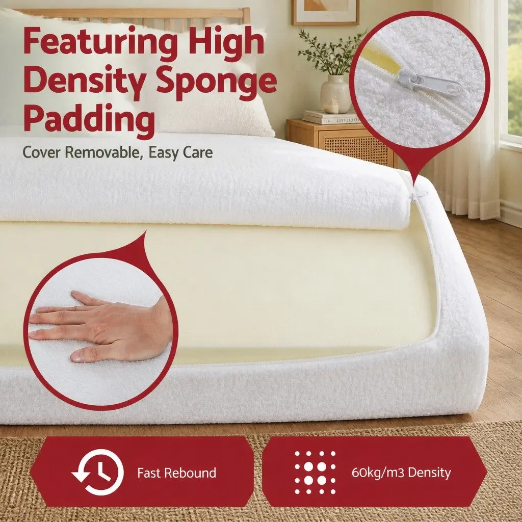 Double Headboard Bed Frame Boucle Fabric 155W x 99H x 11.8T cm Removable Washable Cover