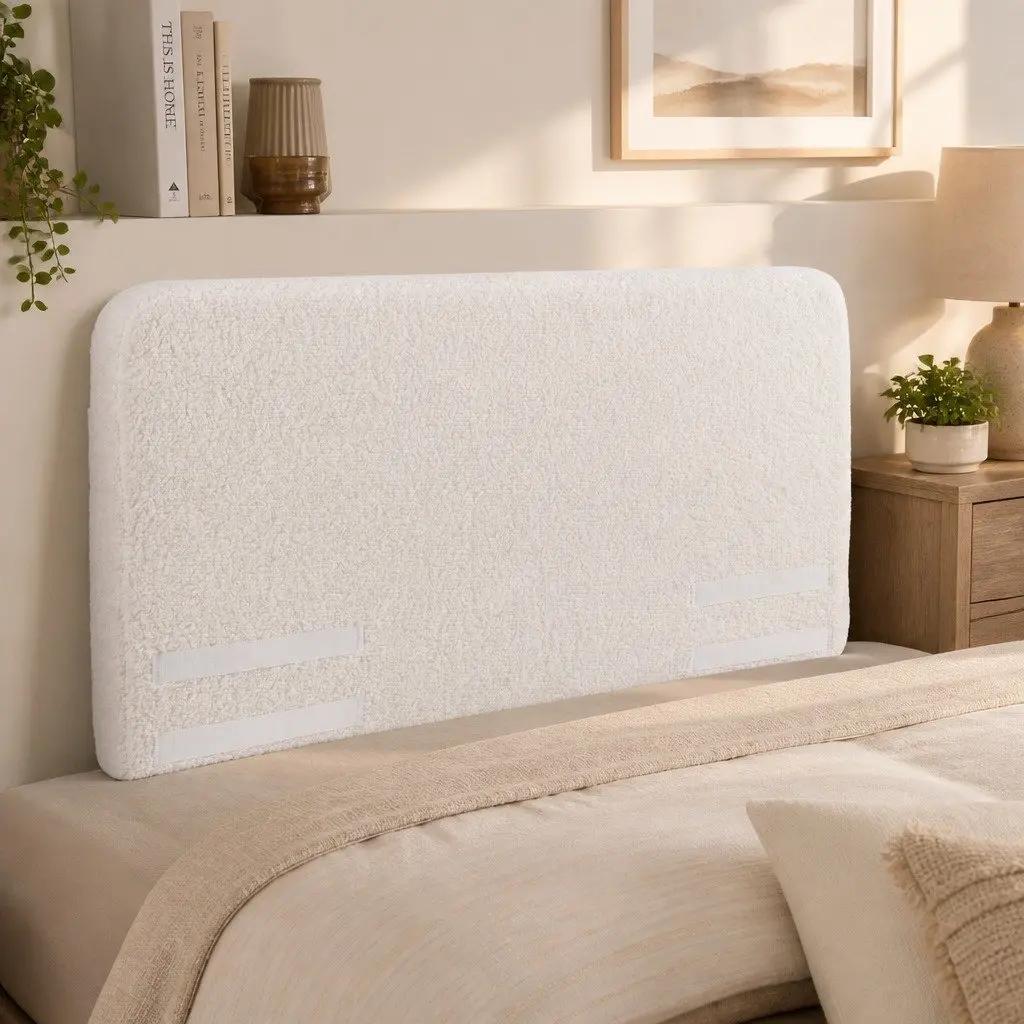 Double Headboard Bed Frame Boucle Fabric 155W x 99H x 11.8T cm Removable Washable Cover