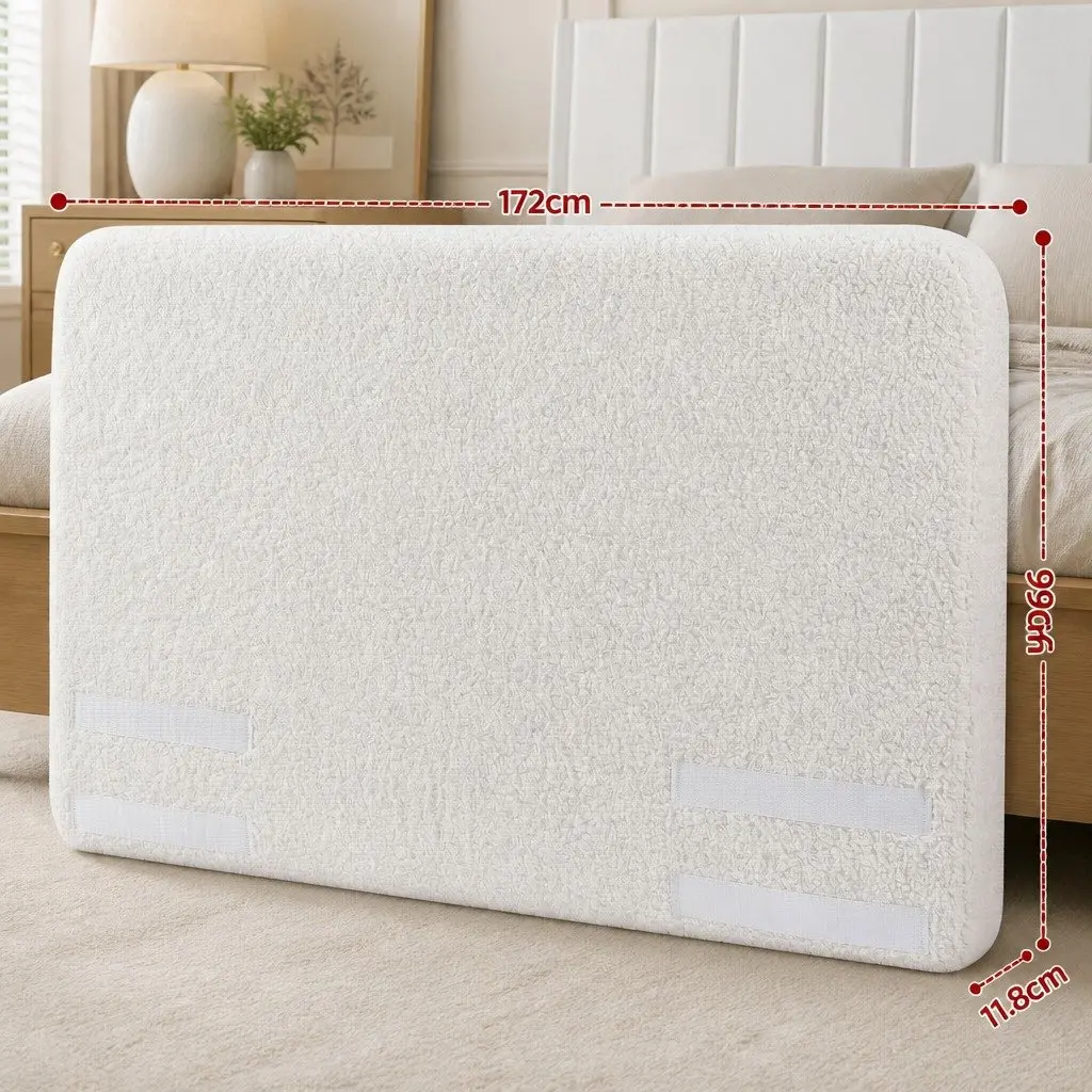 Queen Headboard Bed Frame Boucle Fabric No-Assembly Vacuum Compressed Soft