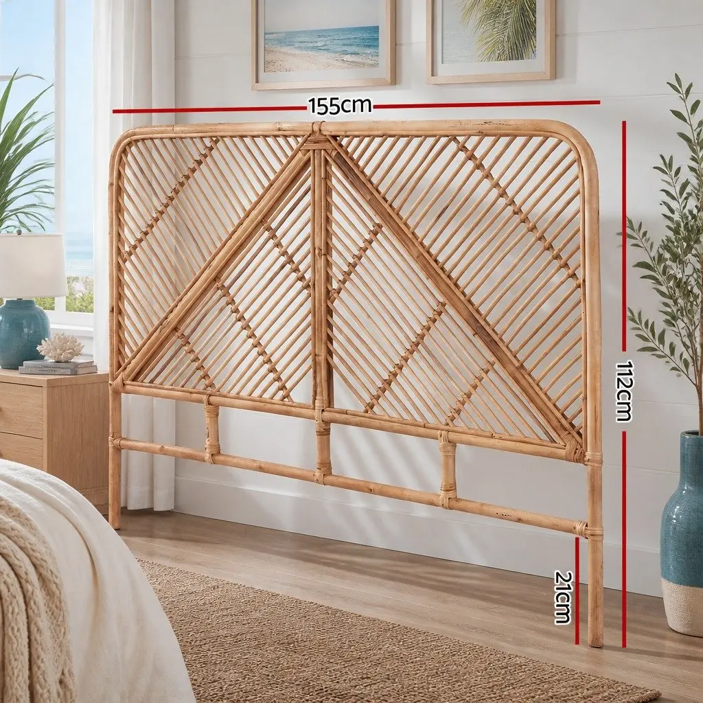 Queen Bed Headboard Rattan Natural Pine Bedroom Round Edge Rustic Boho