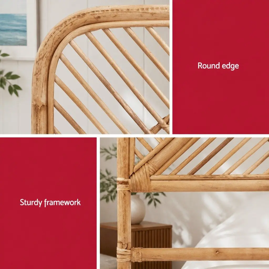 Queen Bed Headboard Rattan Natural Pine Bedroom Round Edge Rustic Boho