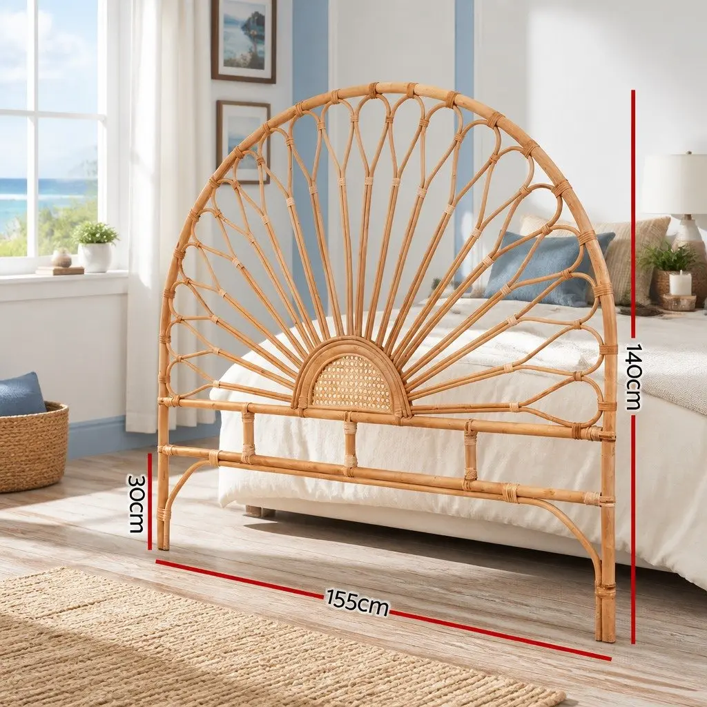 Queen Bed Headboard Rattan Natural Bedroom Furniture Easy Assembly No Install