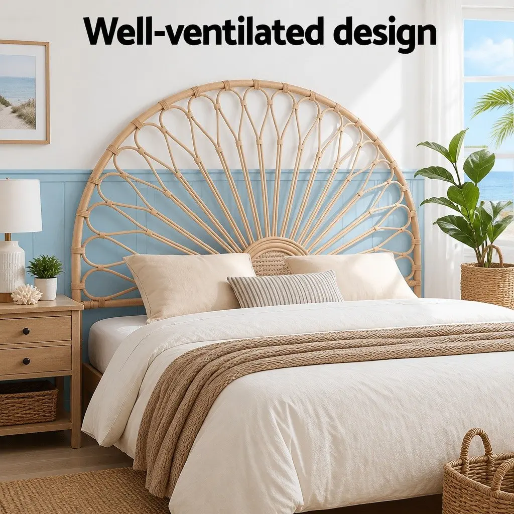 Queen Bed Headboard Rattan Natural Bedroom Furniture Easy Assembly No Install