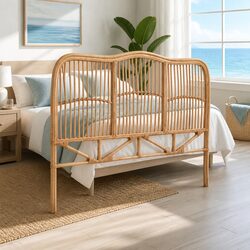 Natural Pine Rattan Double Bed Headboard for Cozy Comfort