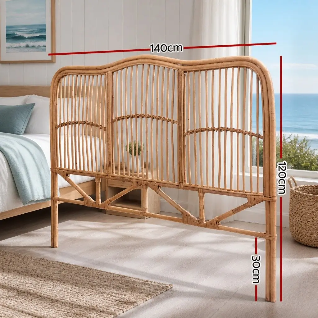 Double Bed Headboard Natural Pine Rattan 140cm Width 120cm Height Easy Maintenance