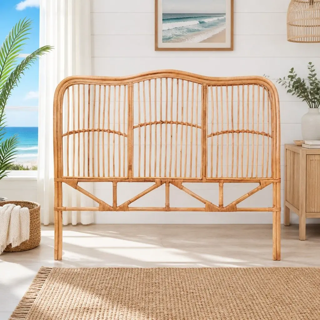 Double Bed Headboard Natural Pine Rattan 140cm Width 120cm Height Easy Maintenance