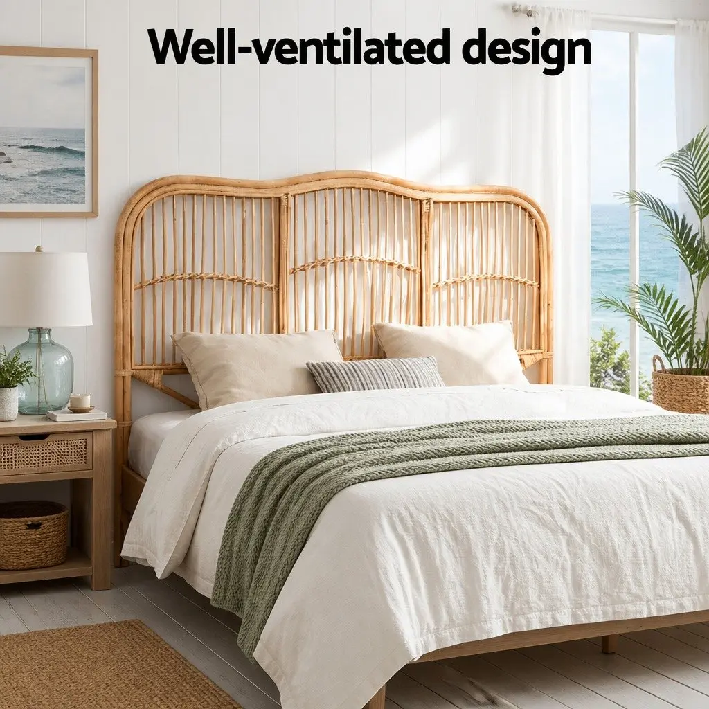 Double Bed Headboard Natural Pine Rattan 140cm Width 120cm Height Easy Maintenance