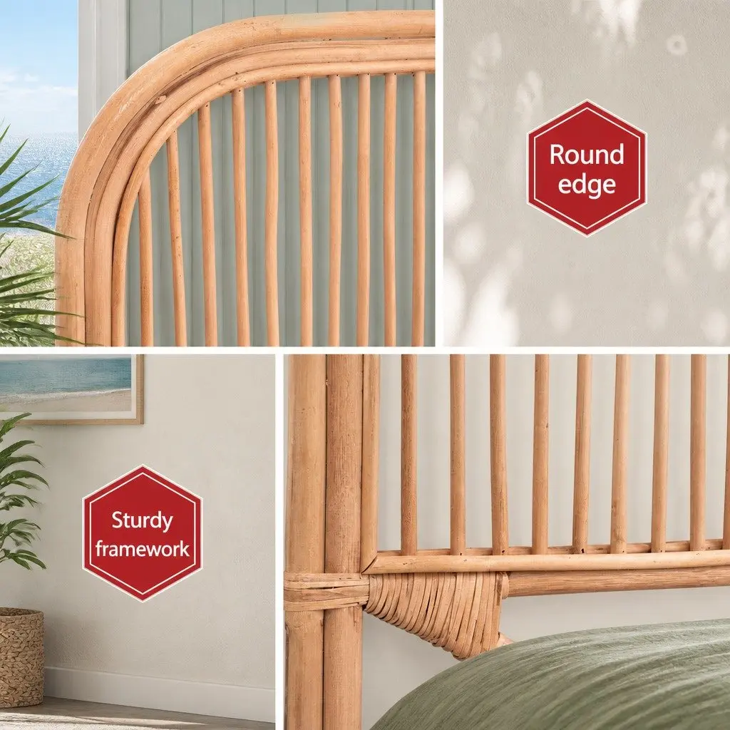 Double Bed Headboard Natural Pine Rattan 140cm Width 120cm Height Easy Maintenance