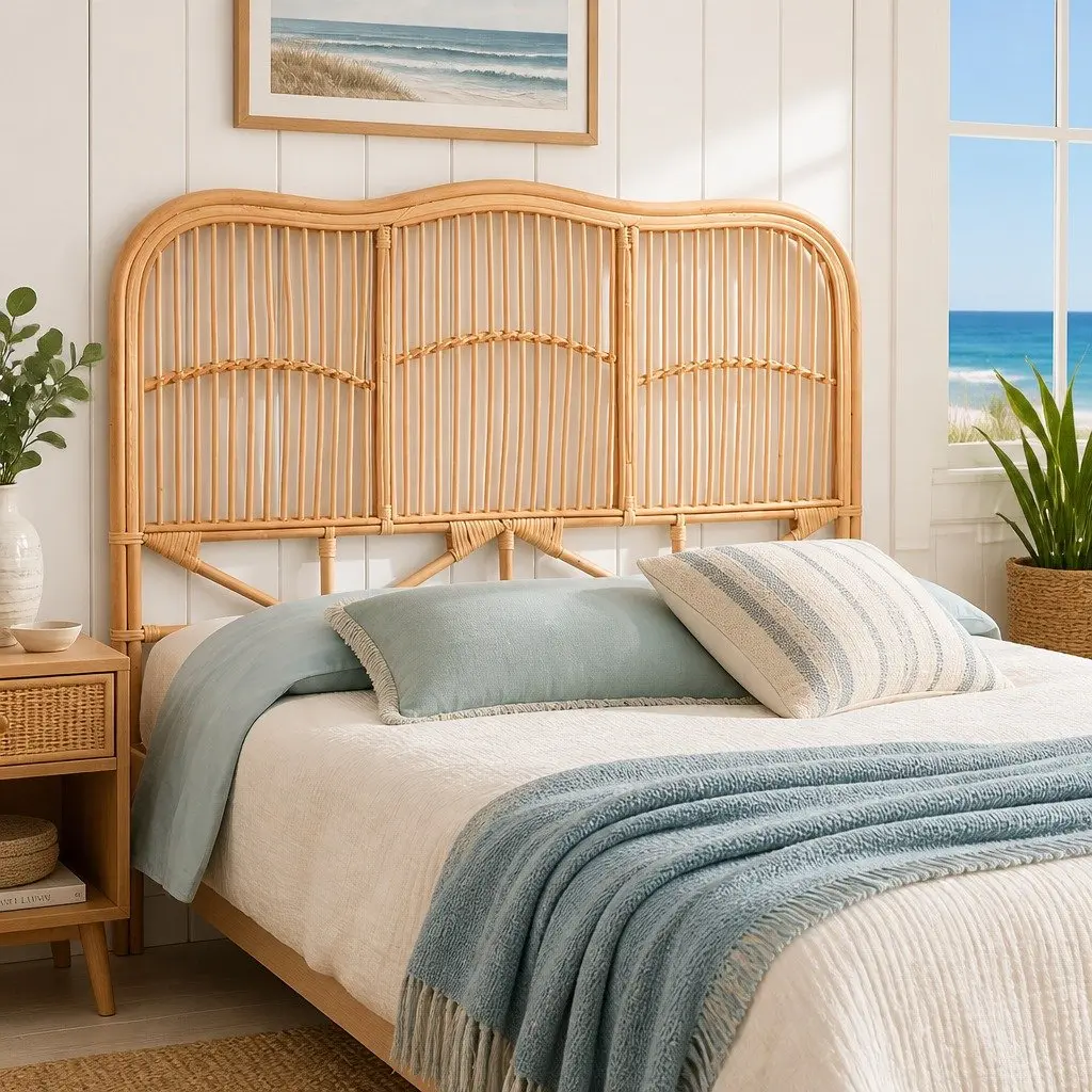 Double Bed Headboard Natural Pine Rattan 140cm Width 120cm Height Easy Maintenance