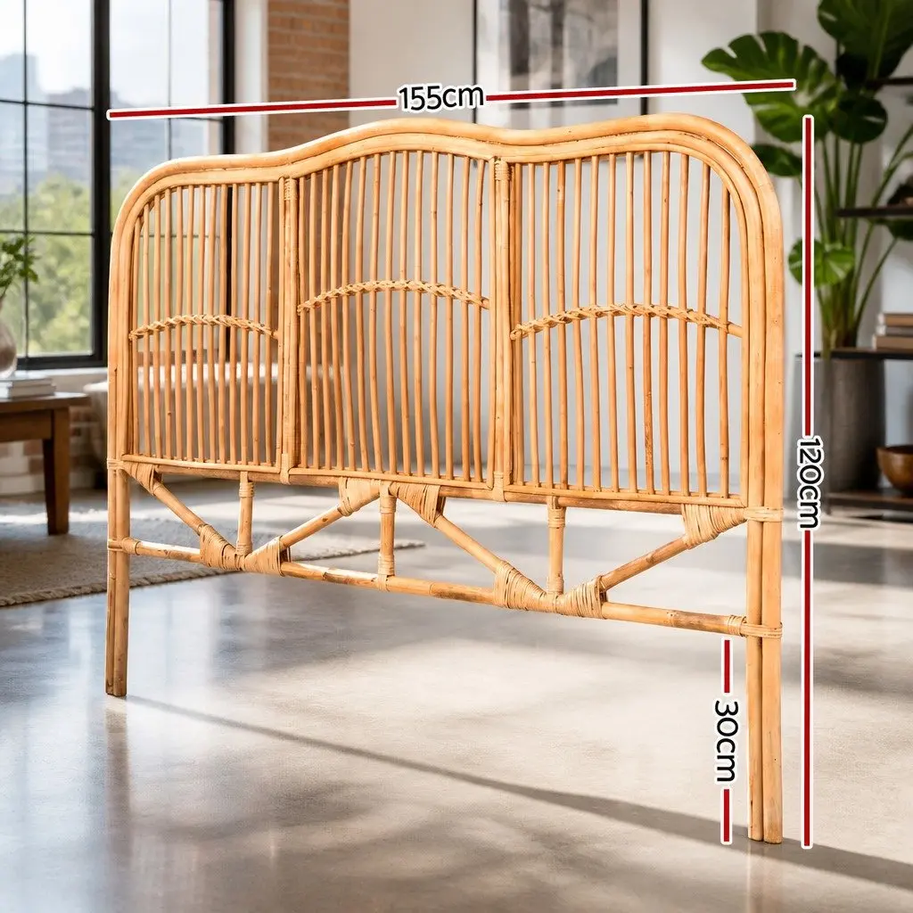 Queen Bed Headboard Rattan Natural Pine Bedroom Head Board Easy Assembly