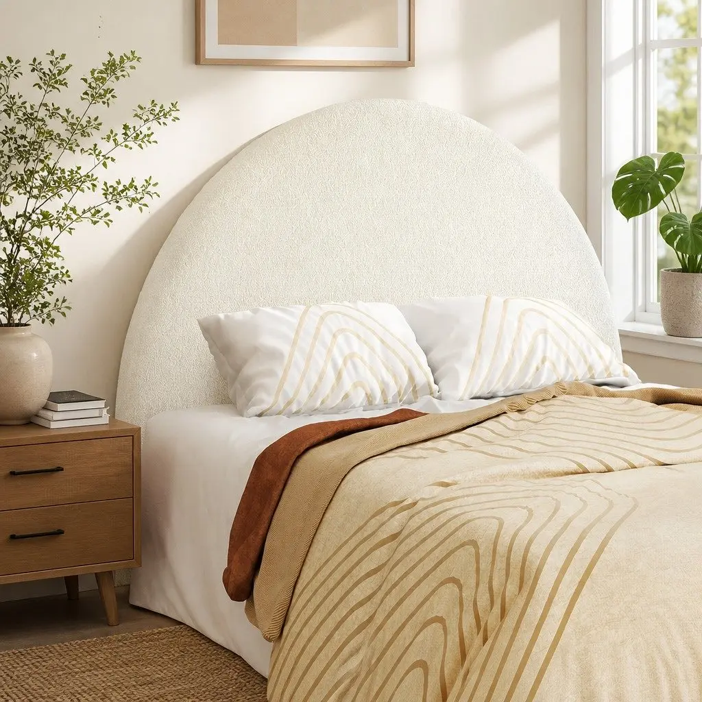 Arch Shaped Double Bed Headboard in White Boucle