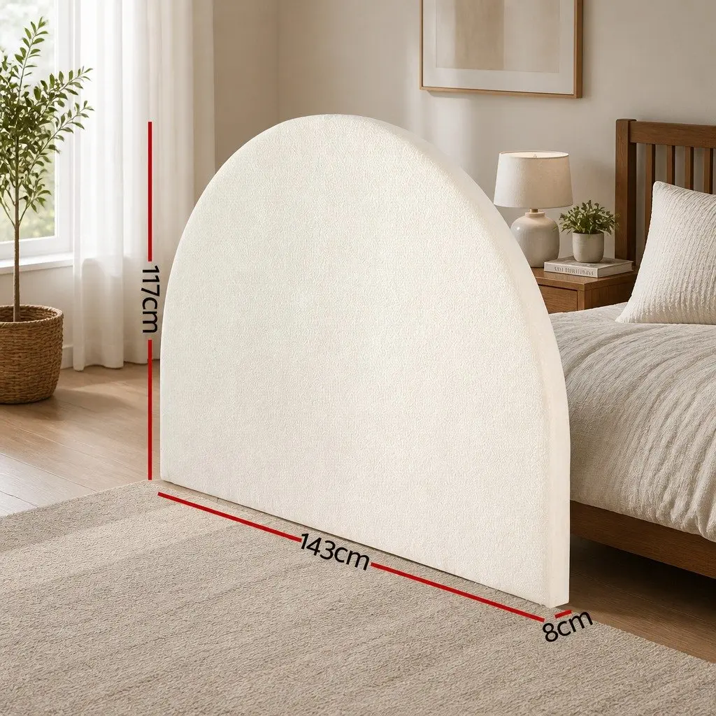 Double Bed Headboard White Arch Shape Boucle Fabric