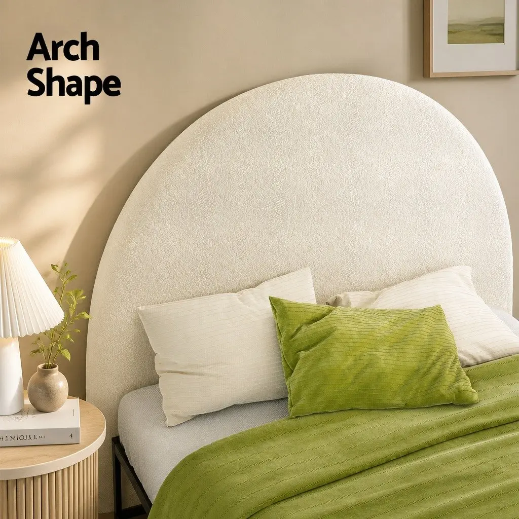 Double Bed Headboard White Arch Shape Boucle Fabric