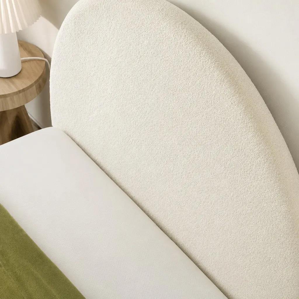 Double Bed Headboard White Arch Shape Boucle Fabric