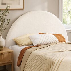 Elegant Queen Bed Headboard in White Boucle Fabric