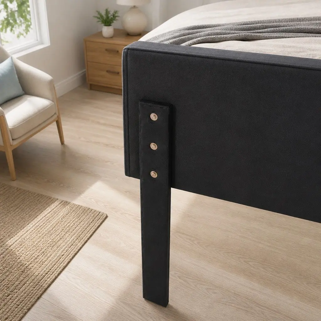 Upholstered Velvet Beige King Headboard with Wood Legs