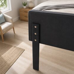 Upholstered Velvet Beige King Headboard with Wood Legs