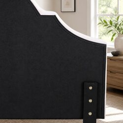 Beige Velvet Scalloped Queen Headboard for Cozy Bedrooms