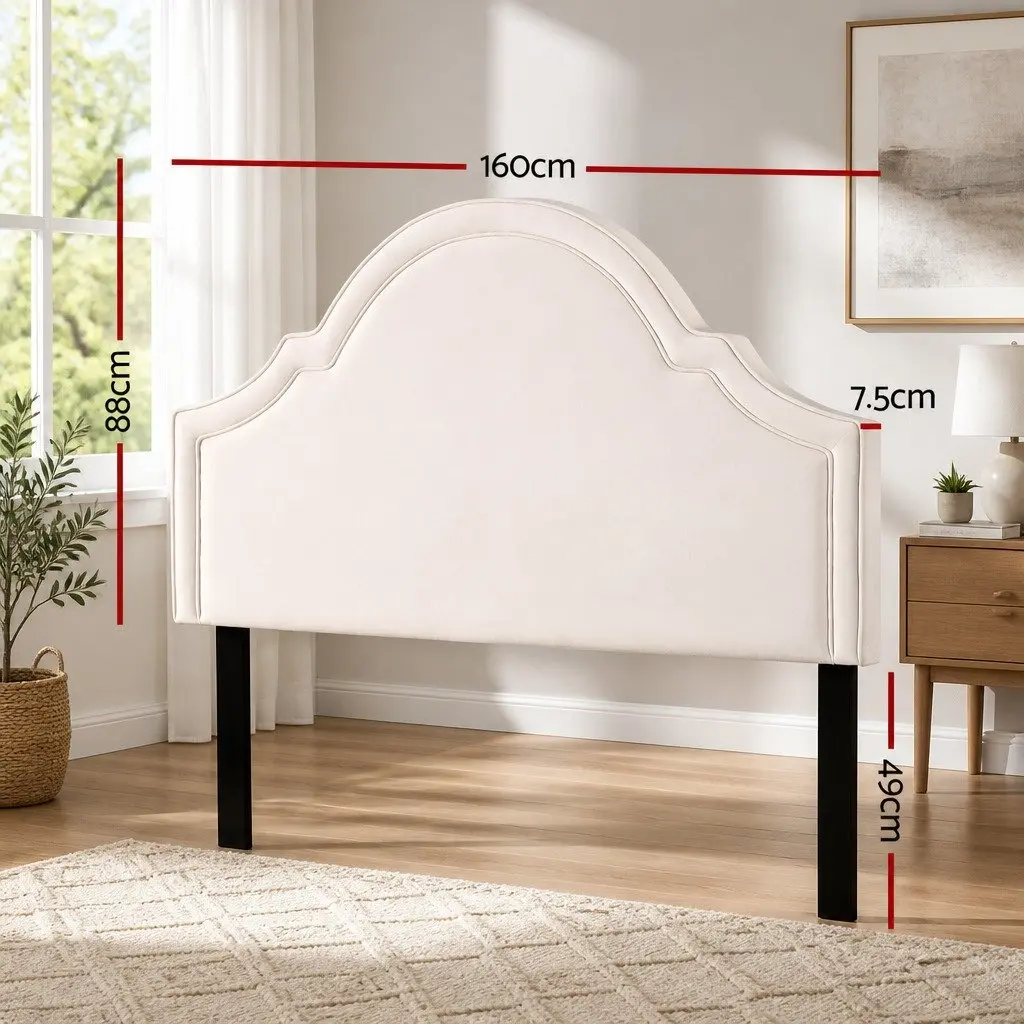 Queen Headboard Bed Head Beige Velvet Scalloped Design Bedroom Furniture