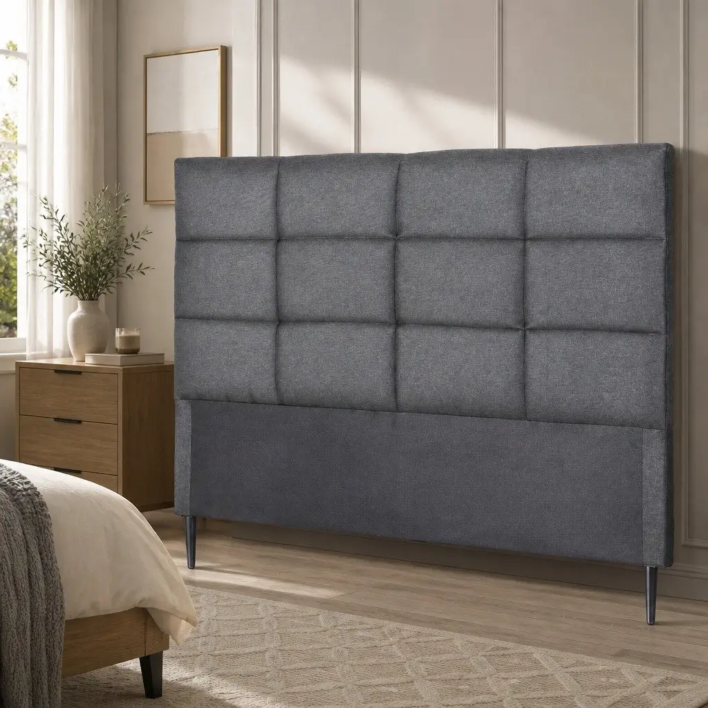 Charcoal Linen Fabric Double Bed Headboard with Tufting