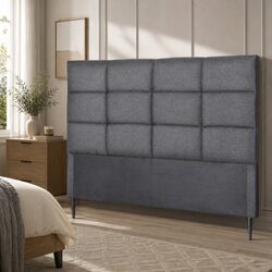 Charcoal Linen Fabric Double Bed Headboard with Tufting