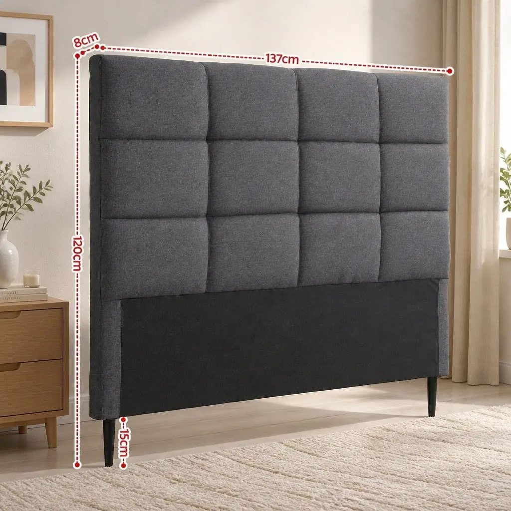 Charcoal Linen Fabric Double Bed Headboard with Tufting