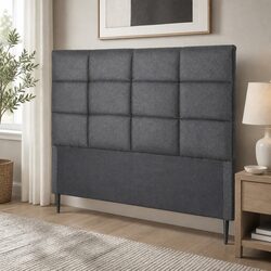 Charcoal Queen Bed Headboard with Grid Tufting