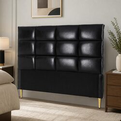 Queen Bed Headboard Black PU Leather with Tufted Design