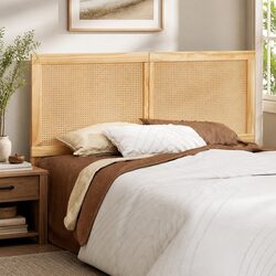 Natural Rattan and Pine Queen Bed Headboard