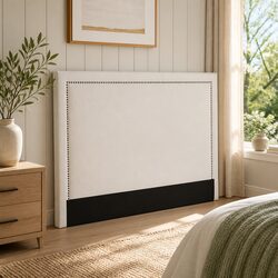 Beige Upholstered Queen Bed Headboard for Modern Bedrooms