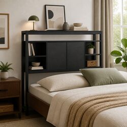 Elegant King Single Bed Headboard with Storage and Charging