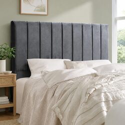 Grey Velvet Double Bed Headboard with Art Deco Design