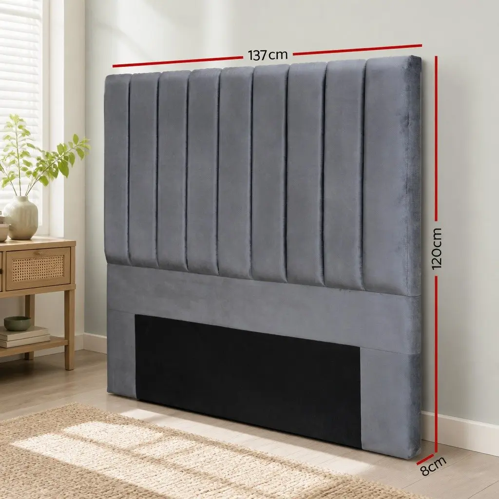 Double Bed Head Velvet Headboard Grey Bedroom Upholstered Vertical Panel