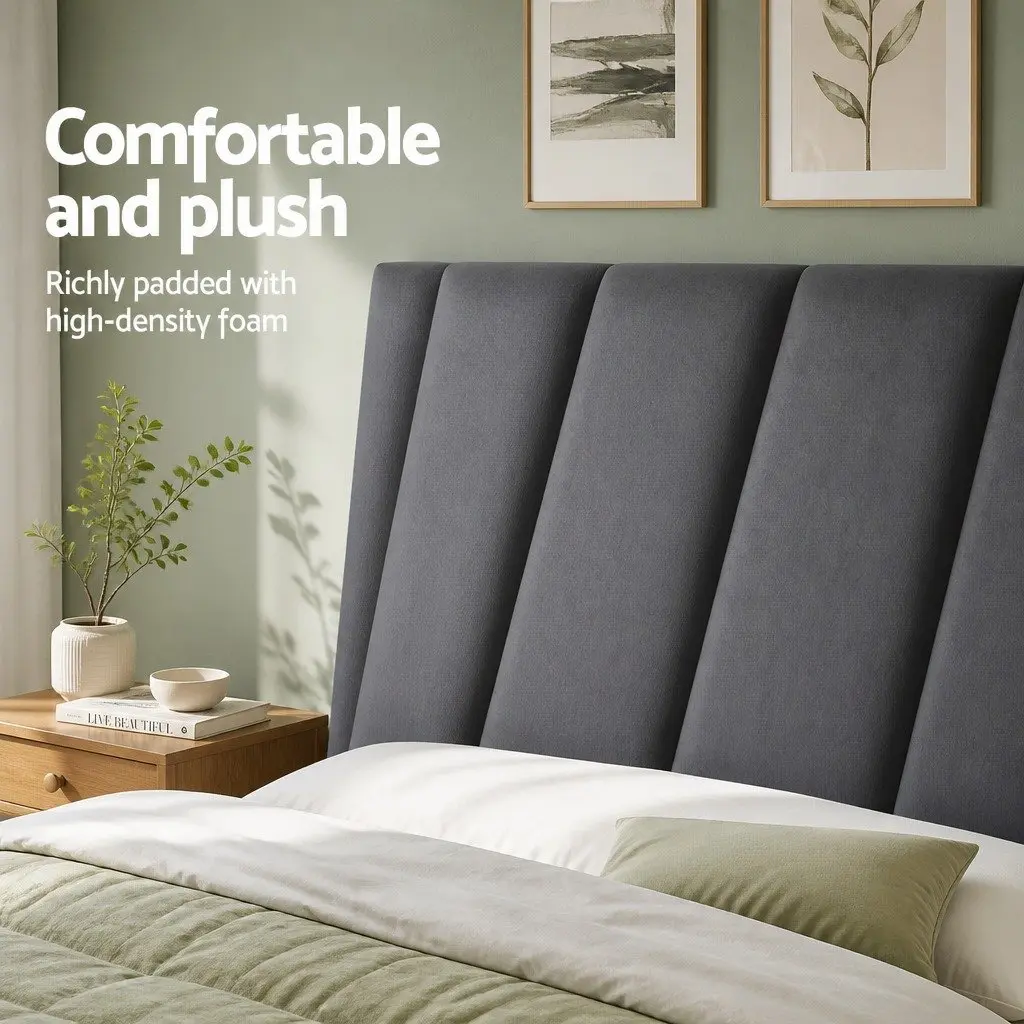 Double Bed Head Velvet Headboard Grey Bedroom Upholstered Vertical Panel
