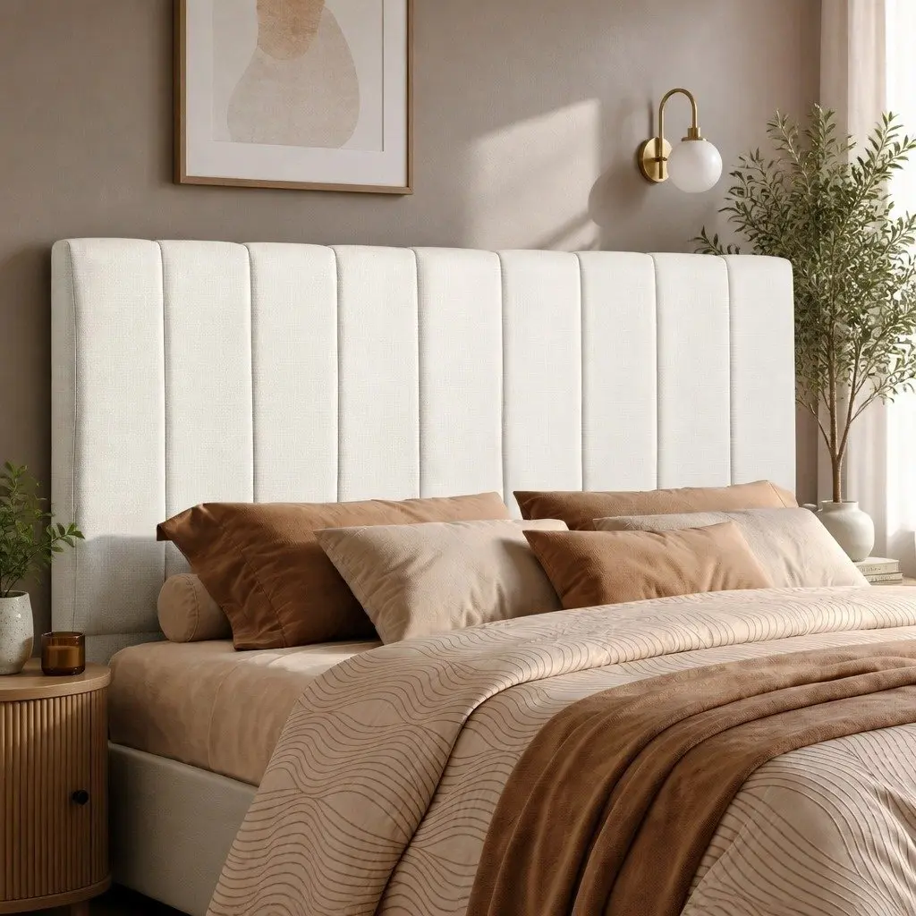 King Size Bed Head Headboard Linen Fabric Bedroom Furniture 183cm - Beige